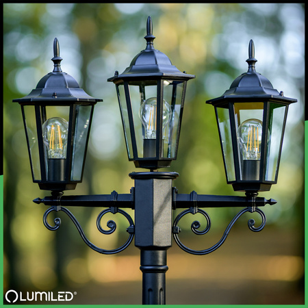 Lampa Ogrodowa Zewnętrzna 3xE27 SŁUPEK LATARNIA 2m Czarna BELLIS LUMILED