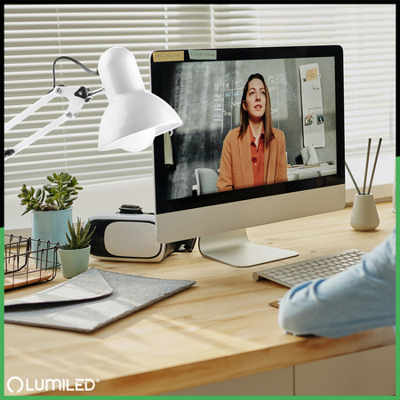 Lampka Biurkowa Kreślarska Stołowa E27 TOBI Biała Lumiled + uchwyt na blat