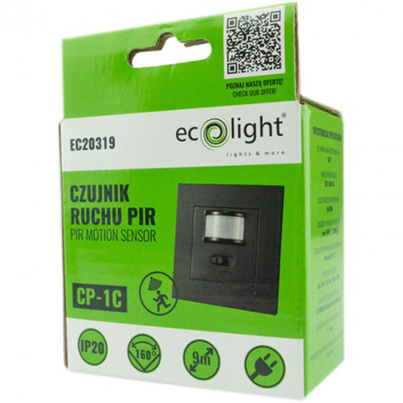 Czujnik Ruchu i Zmierzchu PIR Podtynkowy 160° 9m Wewnętrzny do Puszki Czarny