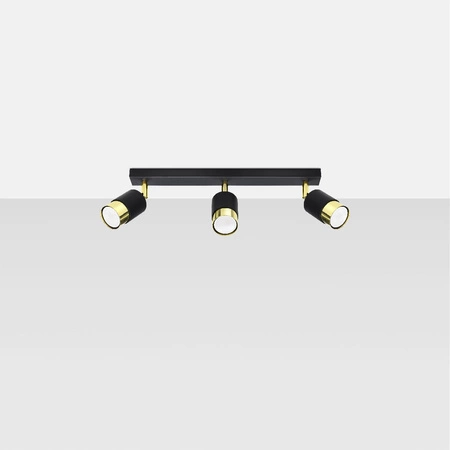 Lampa Sufitowa Oprawa Natynkowa SPOT TUBA Reflektor 3x GU10 Ruchoma Tubularna Czarna Złota Nowoczesna Nero Sollux