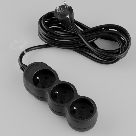 Przedłużacz Sieciowy Kabel z Uziemieniem Listwa Zasilająca 3 Gniazda 3m Czarny Sznur Lendo Lumiled