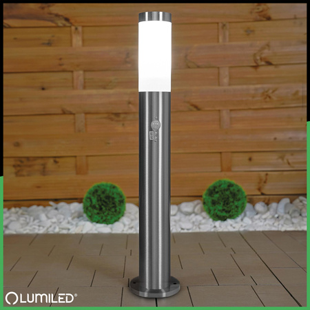 Lampa Ogrodowa Zewnętrzna E27 INOX SŁUPEK 65cm z Czujnikiem Ruchu Lilium LUMILED