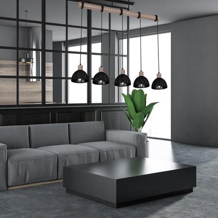 Lampa Wisząca Sufitowa ERIK Sawn Czarna Patyna Drewniana 5XE27 Milagro