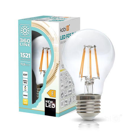Żarówka LED E27 A60 11,5W 1521lm 3000K Ciepła 360° Filament KOBI FGS