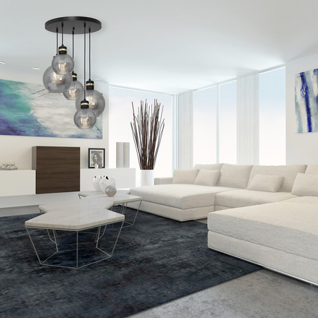 Lampa wisząca OMEGA 5xE27 Koło Przydymione Szkło Kula MLP6534 Milagro Metal + Szkło