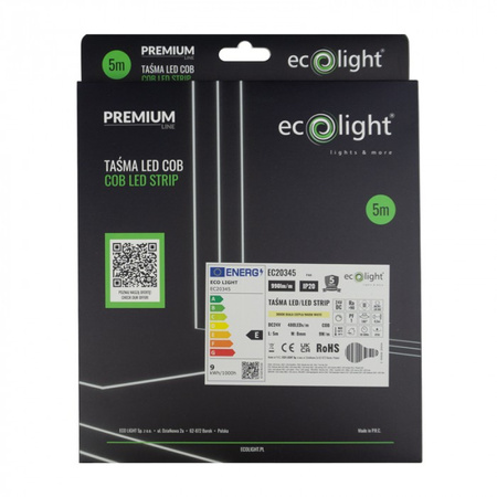 Taśma LED Pasek COB 9W/m 990lm/m 480LED/m 24V 3000K Ciepła IP20 Rolka 5m Ecolight