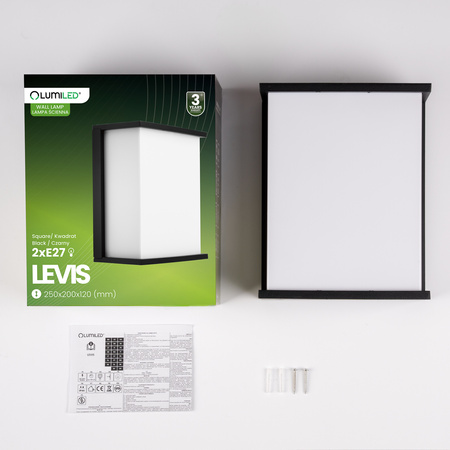 Lampa Ogrodowa Zewnętrzna Ścienna Kinkiet Elewacyjny 2x E27 Prostokątny LEVIS LUMILED
