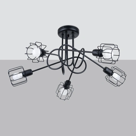 Lampa Sufitowa Wisząca 5x E14 Żyrandol Geometryczna Nieregularna Czarna Nowoczesna Beluci Sollux