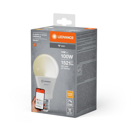 Żarówka LED E27 A100 14W 1521lm 2700K Ciepła SMART+ WiFi Ściemnialna Classic LEDVANCE