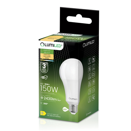 6x Żarówka LED E27 A70 18W = 150W 2430lm 3000K Ciepła 260° LUMILED