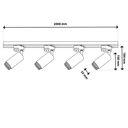 ZESTAW Szynoprzewód Listwa Szyna 2m + 4x Lampa Sufitowa Reflektor GU10 Oświetlenie Szynowe LUMILED