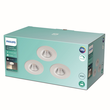 3x Oprawa Podtynkowa Wpuszczana LED 5.5W 350lm 2700K IP65 Hermetyczna Biała Dive Bathroom Philips