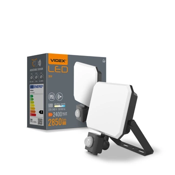 Naświetlacz LED 30W 2850lm 5000K Zimna z Czujnikiem Ruchu Czarny z Mleczną Przesłoną Videx
