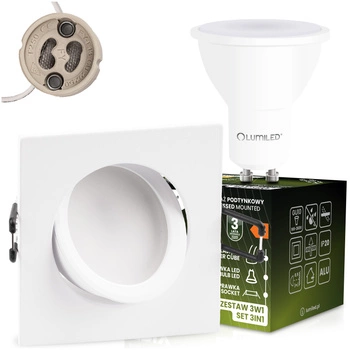 Oprawa Halogenowa Podtynkowa Kwadratowa Ruchoma TRIX 3w1 GU10 6W 4000K BIAŁY MAT LUMILED