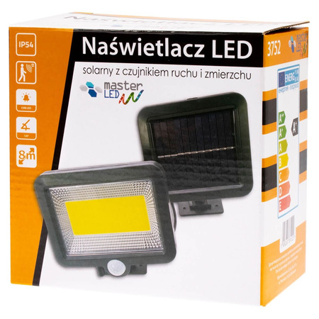 Naświetlacz Solarny LED 5W 5500-6000K Zimna IP54 Masterled Czujnik Ruchu
