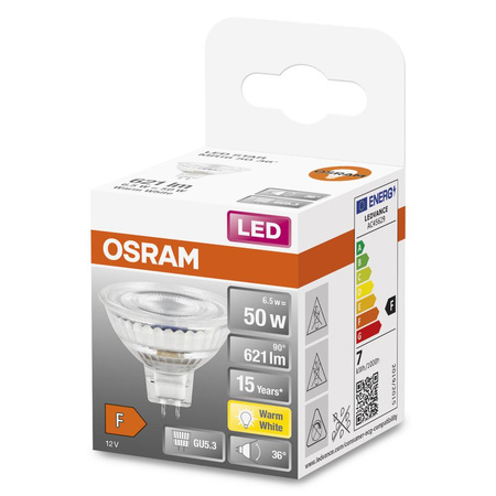 Żarówka LED MR16 Reflektor GU5.3 6.5W = 50W 621lm 2700K Ciepła 12V 36° STAR Osram