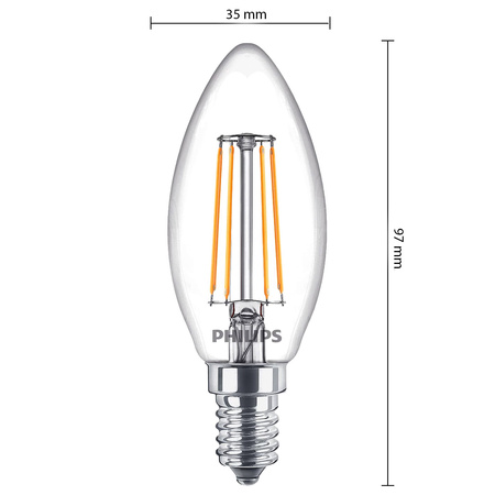 3x Żarówka LED E14 Świeczka B35 4,3W = 40W 470lm 2700K Ciepła FILAMENT Philips