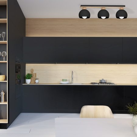 Lampa sufitowa w stylu skandynawskim czarna MiLAGRO DAMA 3x E27 Drewno + metal