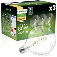 3x Żarówka LED E27 Kula G125 7W = 60W 806lm 3000K Ciepła 360° FILAMENT LUMILED