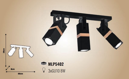 Lampa sufitowa w stylu skandynawskim loft czarna MiLAGRO VIDAR 3x GU10 Metal + drewno