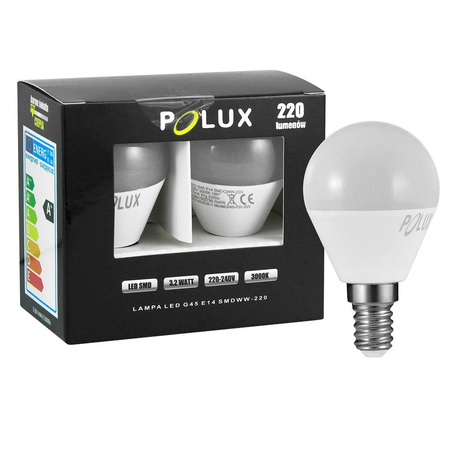 2PAK Żarówka LED E14 G45 3,2W = 25W 220lm 3000K Ciepła 130° GOLDLUX (Polux)