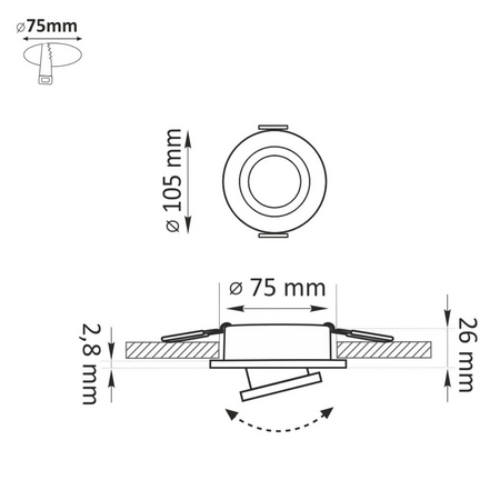 Oprawa sufitowa podtynkowa Fobos 7807 GOLDLUX (Polux) + gniazdo MR16