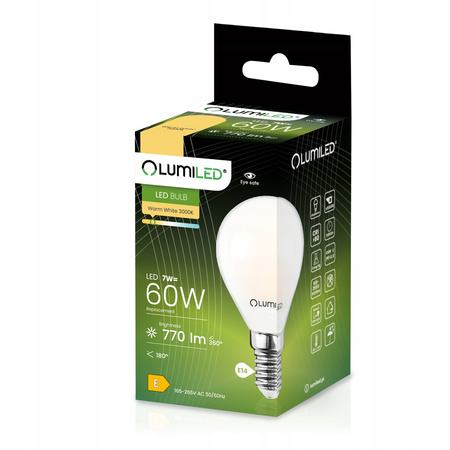 Zestaw 6x Żarówka LED P45 E14 7W = 60W 806lm 3000K Ciepła 360° Filament Mleczna LUMILED