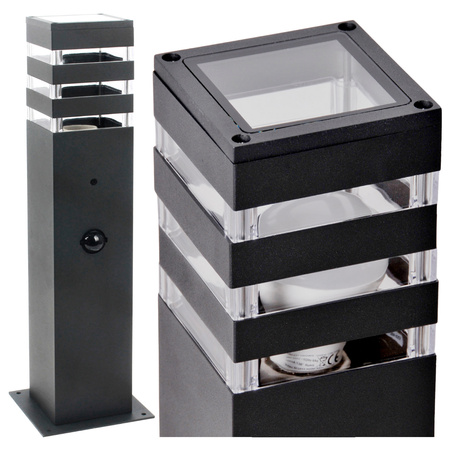 Lampa Ogrodowa Zewnętrzna TEKSAS 44 E27 IP44 Czujnik Słupek Grafitowa GOLDLUX (Polux)