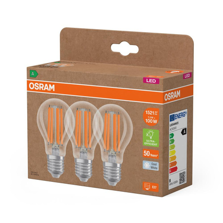 3x Żarówka LED A60 E27 7.2W = 100W 1521lm 4000K Neutralna 320° Filament CLASSIC ENERGY EFFICIENCY Osram