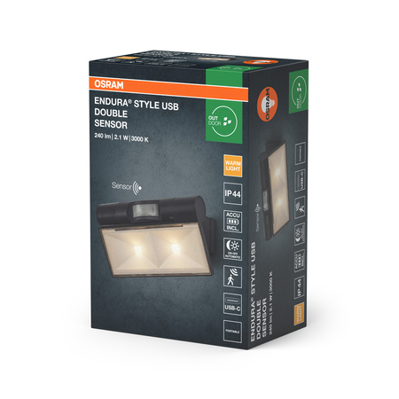 Kinkiet Ogrodowy Lampa Elewacyjna Zewnętrzna LED z Czujnikiem Ruchu i Zmierzchu 2.1W 180lm 3000K Ciepła Szary IP44 Endura Osram