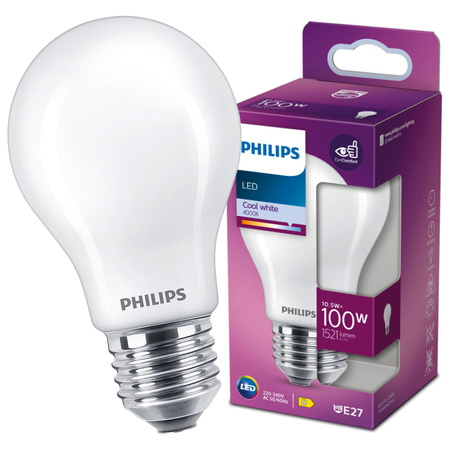 Żarówka LED E27 A60 10.5W = 100W 1521lm 4000K Neutralna FILAMENT LED Classic Philips