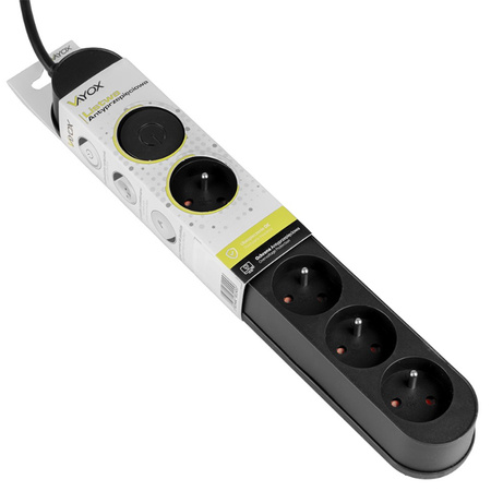 Przedłużacz z Układem Przeciwprzepięciowym 3M 5GN Sieciowy Czarny Listwa Zasilająca + Wyłącznik