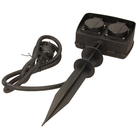 Gniazdo Ogrodowe 2x2P+Z Podwójne z Klapką z Uziemieniem Wbijane z Grotem IP44 Przewód 1,5m ORNO