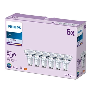 6x Żarówka LED GU10 Reflektor PAR16 4.6W = 50W 390lm 4000K Neutralna 36° EC Multipack Philips