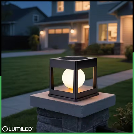 Lampa Solarna Ogrodowa LED Wbijana Zewnętrzna na Słupek Ogrodzeniowy Ogrodzenie Balustradę Taras 3000K KWADRUS LUMILED