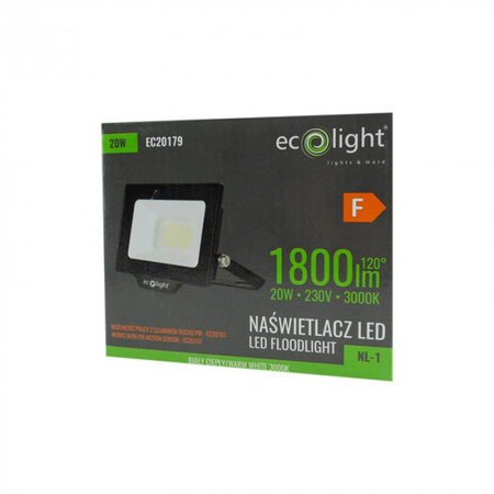 Naświetlacz LED Lampa Reflektor 20W 1800lm 3000K Ciepła IP65 NL-1 Ecolight