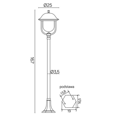 Lampa Ogrodowa Zewnętrzna Stojąca SŁUPEK Prince K 5002/1/O E27 167cm Su-Ma