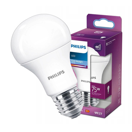 Żarówka LED E27 A60 10W = 75W 1055lm 6500K Zimna Biała PHILIPS 