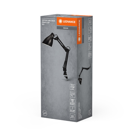 Lampa Stołowa Oprawa Biurkowa Stojąca Klips Regulowana E27 Czarny USB-C Office Line Ledvance