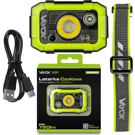 LATARKA Akumulator Czołowa LED 750LM CREE + SMD PRO SERIES VA0187 VAYOX