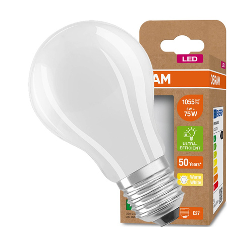 Żarówka LED A60 E27 FR 5W = 75W 1055lm 3000K Ciepła 360° Filament OSRAM ULTRA EFFICIENT