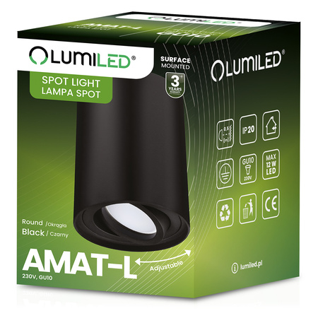 Oprawa Natynkowa HALOGENOWA Spot Tuba Ruchoma GU10 Okrągła Czarna 115mm AMAT-L LUMILED
