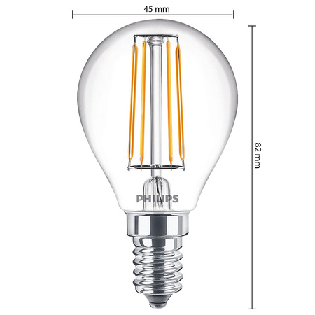 Żarówka LED E14 P45 4,3W = 40W 470lm 2700K Ciepła Filament PHILIPS