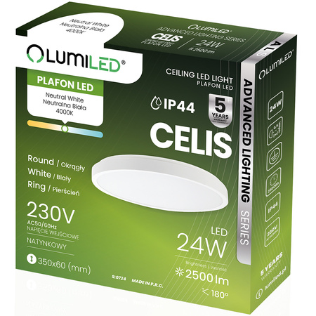Plafon LED Lampa Sufitowa Natynkowa 24W 4000K CELIS Okrągły IP44 Biały Ring ALS LUMILED