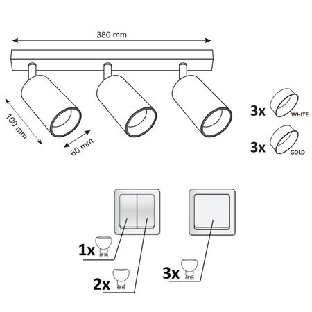 Lampa Listwa Oprawa Sufitowo-Ścienna LED 3 x GU10 MARIBEL Biały GOLDLUX (Polux)