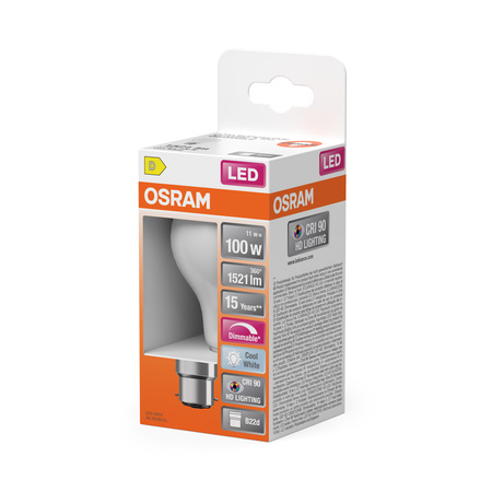 Żarówka LED A60 B22d 11W = 100W 1521lm 4000K Neutralna CRI90 300° Filament Ściemnialna SUPERSTAR PLUS CLASSIC Osram