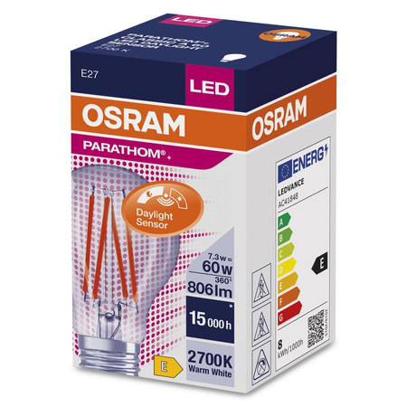 Żarówka LED A60 E27 7.3W = 60W 806lm 2700K Ciepła 320° z Czujnikiem Zmierzchu PARATHOM Osram