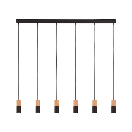 Lampa Sufitowa Wisząca ELIT BLACK/WOOD Listwa Czarna Drewniana Nowoczesna 6xGU10 6312 TK Lighting