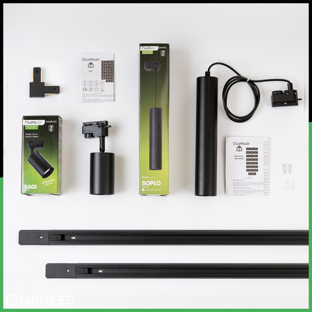 Zestaw Szyna Oświetleniowa Szynoprzewód 3m + 5x Reflektor Szynowy GU10 + Łącznik Kątowy Czarny LUMILED