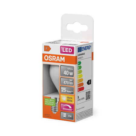 Żarówka LED P45 Kulka E14 4.9W = 40W 470lm 2700K Ciepła 200° Ściemnialna SUPERSTAR Osram